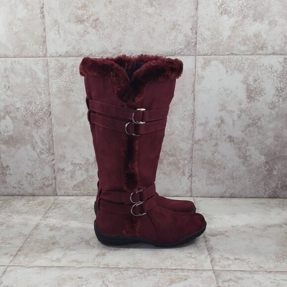 Buckled Faux Fur Hot Tomato Pavati Suede Zippered Full Calf Knee Boots Size 6 M - Picture 9 of 15